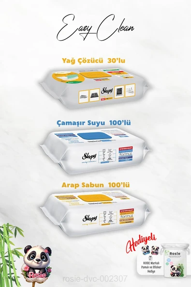 Çamaşır Suyu Sleepy 100'lü Arap Sabun Katkılı, Yağ Çözücü 30'lu Temizlik Havlusu ve Rosie Hediye ürün görseli 1