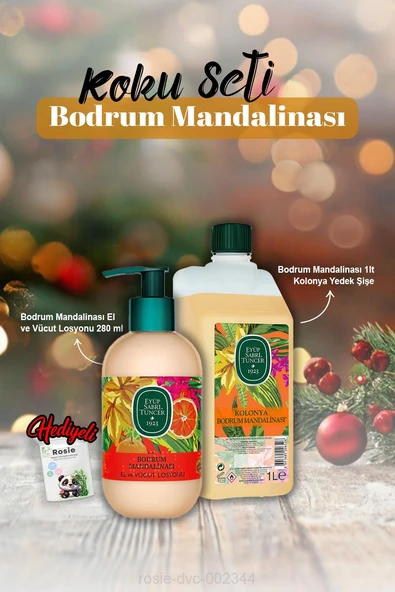 Bodrum Mandalinası 1 lt Kolonya, Losyon 280 ml ve Rosie Hediye ürün görseli 1
