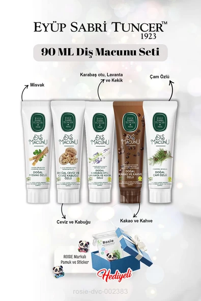 Misvak, Ceviz ve Kabuğu, Lavanta, Kakao, Çam Özlü 90 ml Diş Macun Seti ve Rosie ürün görseli 1