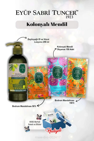 Kolonyalı Mendil Mandalina 50'li ve 150'li ve, Okyanus 150'li, Zeytinyağlı Losyon 250 ml Rosie ürün görseli 1