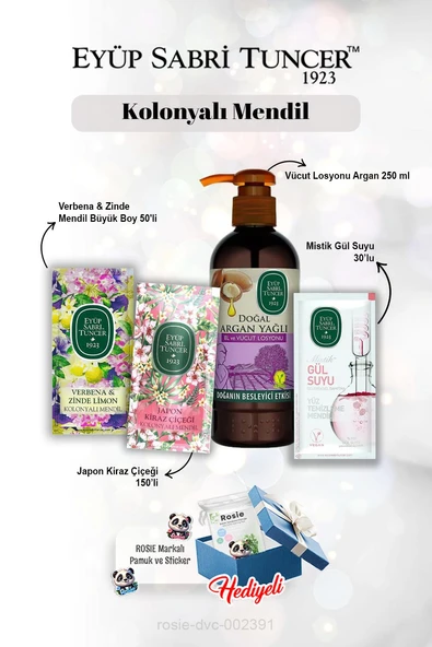 Argan Losyon 250 ml, Gül suyu 30'lu, Verbena & Zinde 50'li, Kiraz Çiçeği 150'li ve Rosie ürün görseli 1