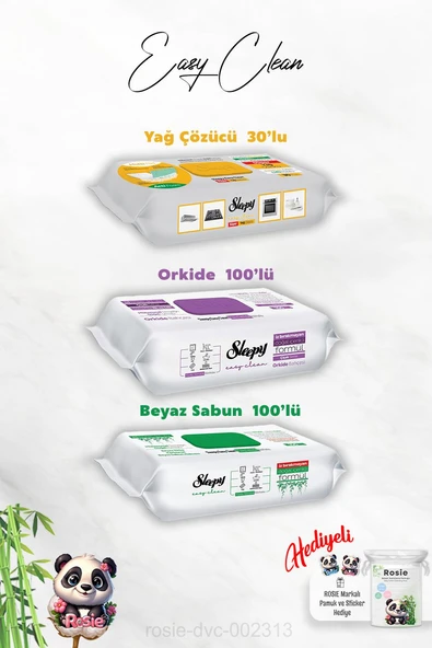 100'lü Orkide ve Beyaz Sabun Katkılı Sleepy, Yağ Çözücü 30'lu Temizlik Havlusu ve Rosie Hediye ürün görseli 1