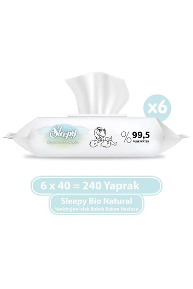 Sleepy Bio Natural Yenidoğan Islak Bebek Bakım Havlusu 6x40 (240 Yaprak) ürün görseli 1
