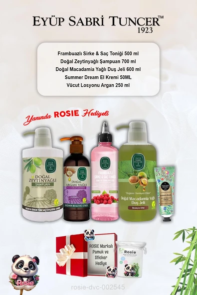 Summer Dream Krem, Zeytinyağlı Şampuan, Macadamia Duş Jeli, Argan Losyon, Frambuaz Tonik ve Rosie ürün görseli 1