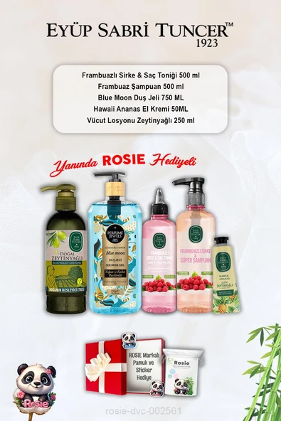 Blue Moon Duş Jeli, Ananas Krem, Şampuan ve Tonik Frambuazlı, Zeytinyağlı Losyon ve Rosie ürün görseli 1