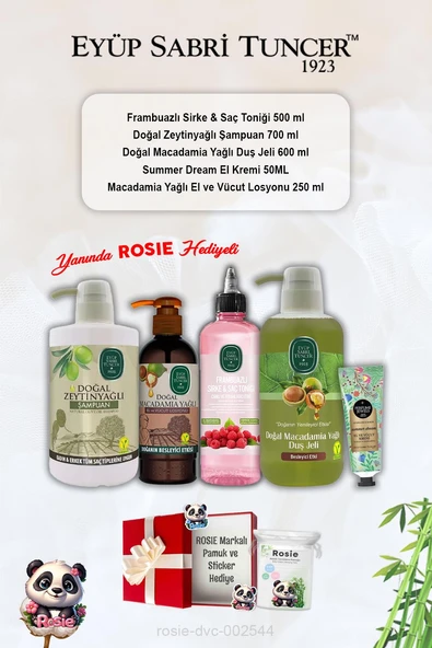 Zeytinyağlı Şampuan, Macadamia Duş Jeli ve Losyon, Summer Dream Krem, Frambuaz Tonik ve Rosie ürün görseli 1