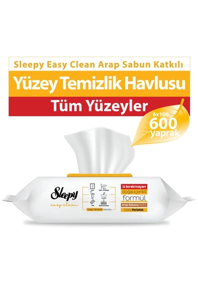 Sleepy Easy Clean Arap Sabunu Katkılı Yüzey Temizlik Havlusu 6x100 (600 YAPRAK ürün görseli 1