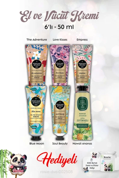 Love Kisses Blue Moon, Hawaii Ananas, Empress,The Adventure, Soul Beauty El Kremi 6'lı 50 ml ve Rosie ürün görseli 1