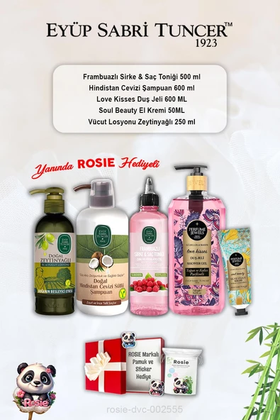 Love Kisses Duş Jeli, Soul Beauty Krem, Hindistan Ceviz Şampuan, Frambuaz Tonik, Zeytinyağlı Losyon ve Rosie ürün görseli 1