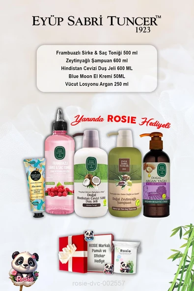 Argan Losyon, Blue Moon Krem,  Hindistan Cevizi Duş Jeli, Frambuaz Tonik, Zeytinyağlı Şampuan ve Rosie ürün görseli 1