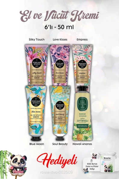 Silky Touch, Love Kisses, Blue Moon, Hawaii Ananas, Empress,Soul Beauty El Kremi 6'lı 50 ml ve Rosie ürün görseli 1