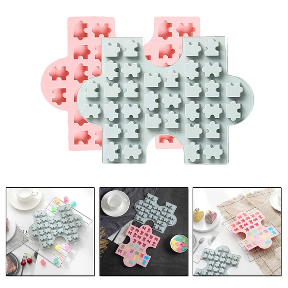 Silikon Kek Kalıp Çikolata Puzzle Şekilli Minik Puzzele Kalıbı Şeker Hamuru Jelibon Kalıbı ürün görseli 1