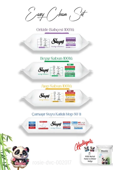 Sleepy  Arap ve Beyaz Sabun, Orkide ve 4 XL 50'li Çamaşır Suyu Mop Havlusu, Hediye Rosie ürün görseli 1