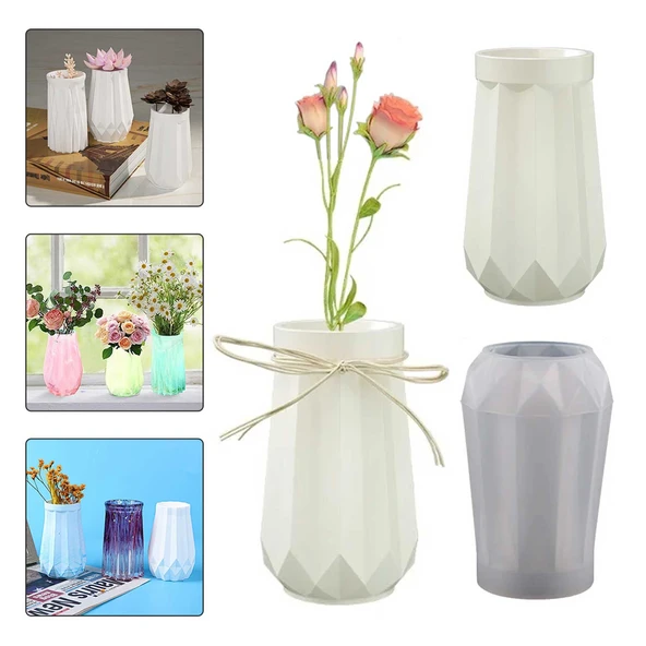 Epoksi Reçine Silikon Kalıp Vazo Kalıbı Beton Taş Tozu Vazo Mumluk Kalıbı 10.5X6.5 CM ürün görseli 1