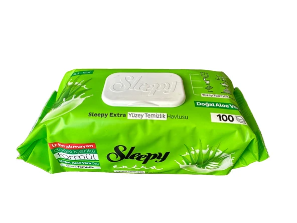 Sleepy Extra Doğal Aloe Vera Özlü Yüzey Temizlik Islak Havlusu - 100'lü Paket ürün görseli 1
