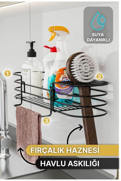 Bino Mutfak Düzenleyici Banyo Düzenleyici Organizer Mutfak Dolabı 3 Fonksiyonlu Siyah Mat Bulaşıklık ürün görseli 1