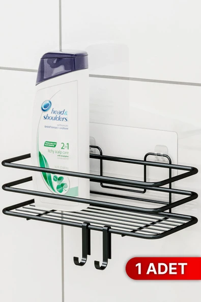 Bino Banyo Düzenleyici Şampuanlık Sabunluk 1 ADET Lüks Metal Yapışkanlı 2 Askılı Duş Rafı Organizer ürün görseli 1