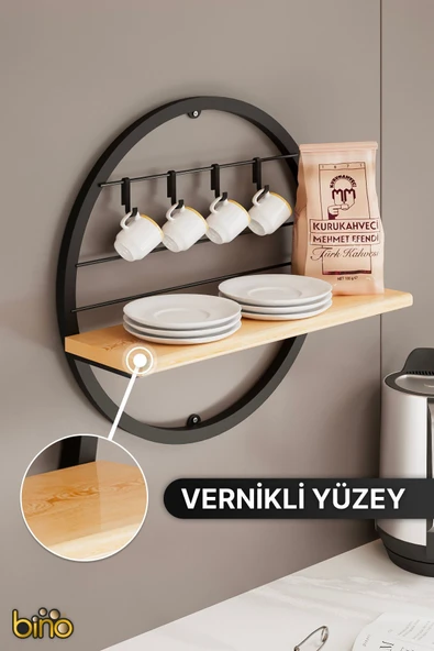 Bino Mutfak Rafı Duvar Rafı Çember Raf Dekoratif %100 Doğal Ahşap Ev Dekorasyon Masif Ahşap Terek ürün görseli 1