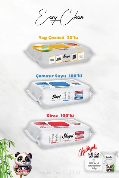Kiraz ve Çamaşır Suyu Katkılı 100'lü, Yağ Çözücü 30'lu Temizlik Havlusu ve Rosie Hediye ürün görseli 1