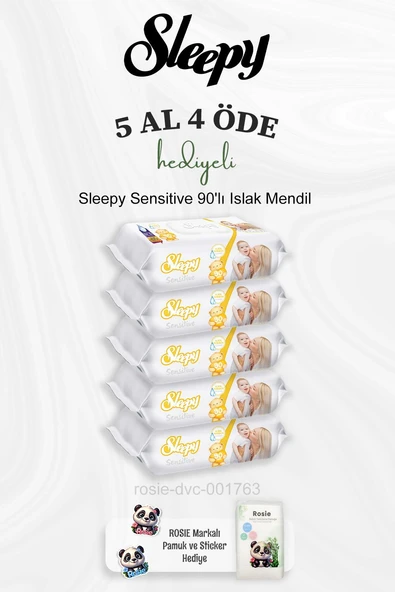 Sleepy Sensitive 90'lı Islak Mendil 5 Al 4 Öde ve Rosie Pamuk ürün görseli 1
