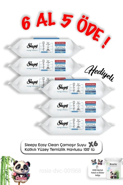 Sleepy  Çamaşır Suyu Katkılı Yüzey Temizlik Havlusu 100' lü 6 Al 5 Öde ve Rosie pamuk ürün görseli 1
