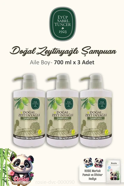 3'lü Eyüp Sabri Tuncer Doğal Zeytinyağlı Şampuan 700 ml ve %100 Pamuk ROSIE ürün görseli 1
