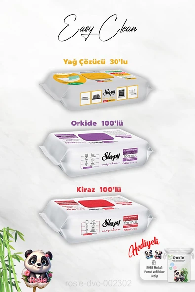 Orkide ve Kiraz Katkılı 100'lü, Yağ Çözücü 30'lu Temizlik Havlusu ve Rosie Hediye ürün görseli 1