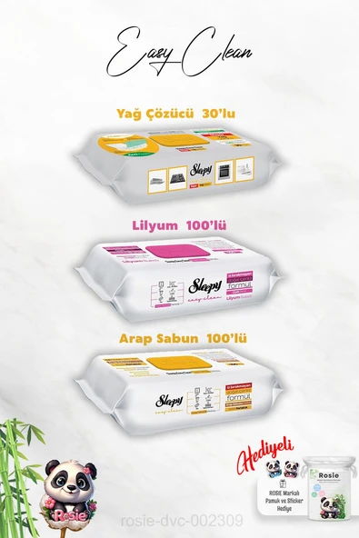 Arap Sabun ve Lilyum Katkılı Sleepy 100'lü, Yağ Çözücü 30'lu Temizlik Havlusu ve Rosie Hediye ürün görseli 1
