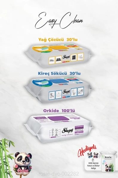 Orkide Bahçesi 100'lü Easy Clean, Kireç ve Yağ Çözücü 30'lu ve Rosie Hediye ürün görseli 1