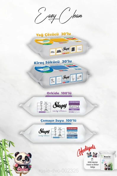 Easy Clean 30'lu Sleepy Kireç ve Yağ Çözücü, Çamaşır suyu ve Orkide 100'lü ve Rosie Hediye ürün görseli 1