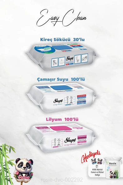 100'lü Easy Clean Lilyum ve Çamaşır Suyu Katkılı, Kireç Sökücü 30'lu Temizlik Havlusu ve Rosie Hediye ürün görseli 1