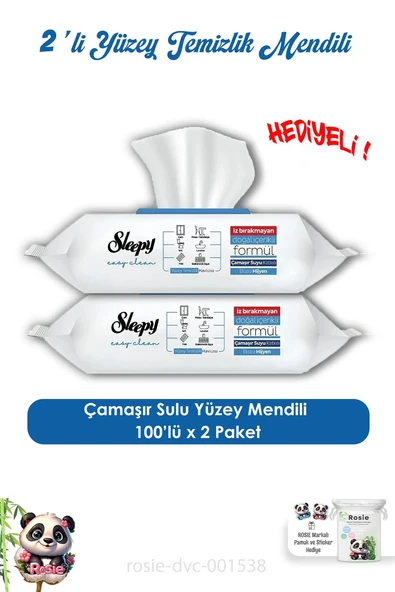 Sleepy 2 Adet Çamaşır Sulu Yüzey Temizlik Havlusu 100' lü ve ROSIE ürün görseli 1