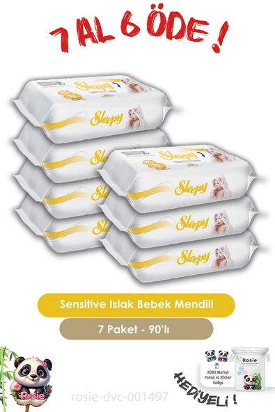 Sleepy 7 AL 6 ÖDE  Sensitive Islak Mendil 90'lı ve ROSIE ürün görseli 1
