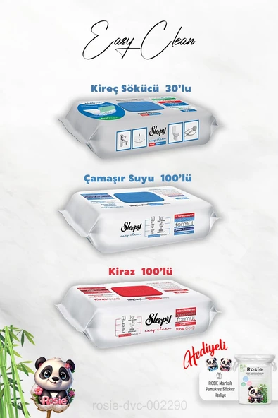 Kiraz ve Çamaşır Suyu Katkılı 100'lü, Kireç Sökücü 30'lu Temizlik Havlusu ve Rosie Hediye ürün görseli 1