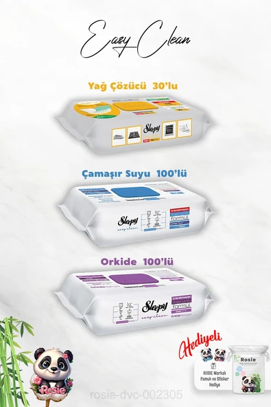 Easy Clean Orkide ve Çamaşır Suyu Katkılı 100'lü, Yağ Çözücü 30'lu Temizlik Havlusu ve Rosie Hediye ürün görseli 1
