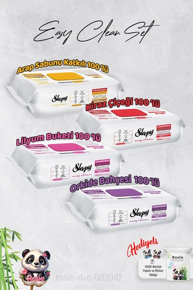 Sleepy  Arap Sabunu, Kiraz Çiçeği, Orkide ve Lilyum Yüzey Temizlik Havlusu ve Hediye Rosie ürün görseli 1