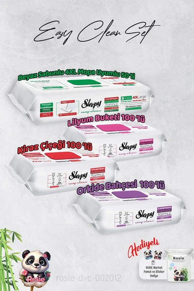 Sleepy  Kiraz Çiçeği, Orkide, Lilyum ve 4 XL 50' li Beyaz Sabunlu Mop Yüzey Temizlik Havlusu ve Hediye Rosie ürün görseli 1