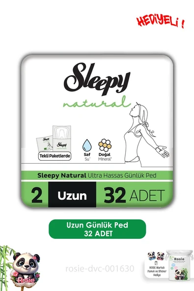 Sleepy Natural Ultra Hassas Günlük Ped Uzun 32 Adet Ped ve ROSIE ürün görseli 1
