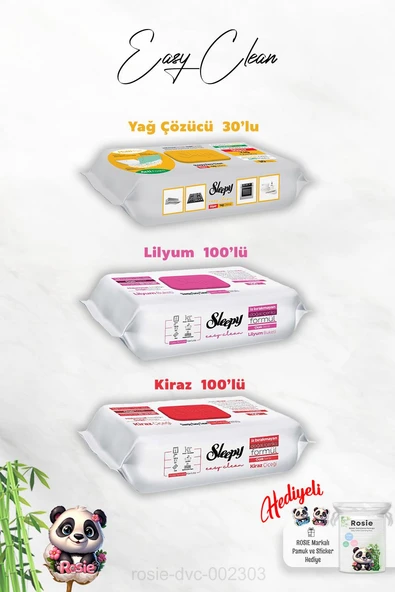Kiraz ve Lilyum Katkılı 100'lü, Yağ Çözücü 30'lu Temizlik Havlusu ve Rosie Hediye ürün görseli 1