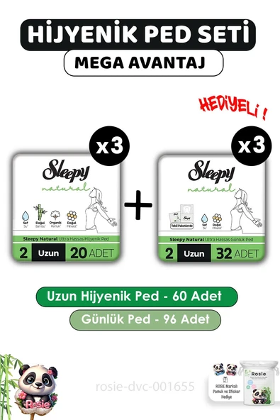 Sleepy Natural Hijyenik Ped Uzun 60 Adet Günlük Ped Uzun 96 Adet ve ROSIE ürün görseli 1
