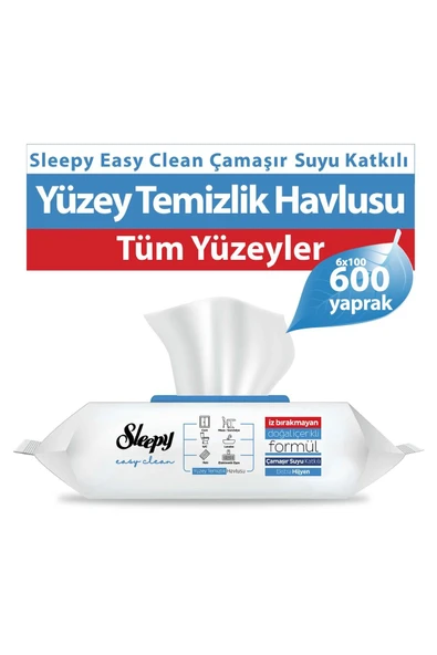 Sleepy Easy Clean Çamasır Suyu Katkılı Yüzey Temizlik Havlusu 6x100 (600 YAPRAK) ürün görseli 1