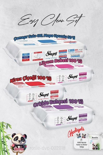 Sleepy  Orkide, Kiraz, Lilyum ve 4 XL 50'li Çamaşır Suyu Mop Yüzey Temizlik Havlusu Hediye Rosie ürün görseli 1
