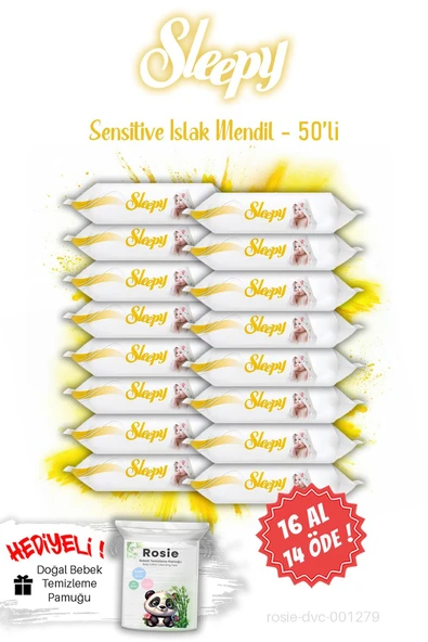 16 AL 14 ÖDE Sleepy Sensitive Islak Mendil 50'li ve ROSIE Pamuk ürün görseli 1