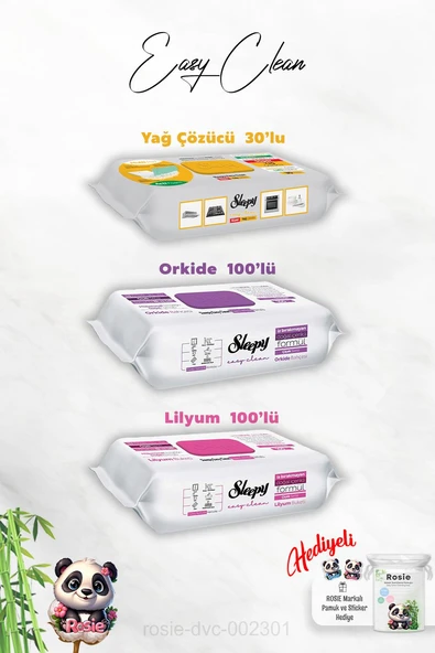 Lilyum ve Orkide Katkılı 100'lü, Yağ Çözücü 30'lu Temizlik Havlusu ve Rosie Hediye ürün görseli 1