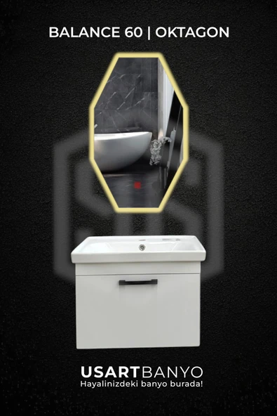 Balance 60 cm Beyaz Banyo Dolabı, Oktagon Günışığı Led Ayna 80x45 ürün görseli 1