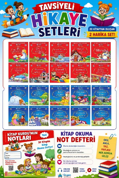 1.ve 2.Sınıflar İçin Resimli Dünya Klasikleri 1-3 (20 Kitap)+ Kitap Okuma Not Defteri ürün görseli 1