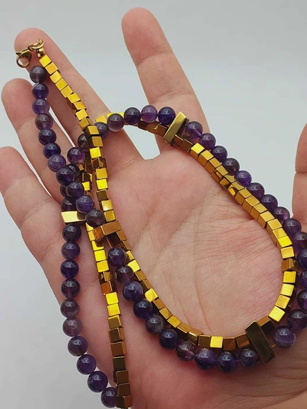 Ametist & Hematit Taşı 6mm Tasarım Kolye (56106) ürün görseli 1