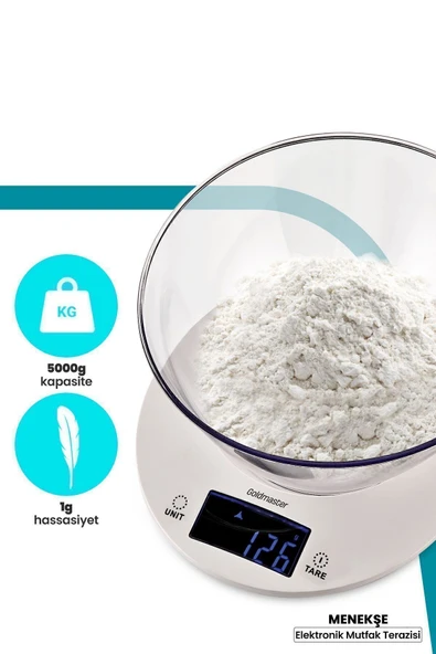 Goldmaster Menekşe Geniş Led Ekranlı Dokunmatik Dijital Hassas 1gr-5kg Mutfak Tartısı Terazisi ürün görseli 1