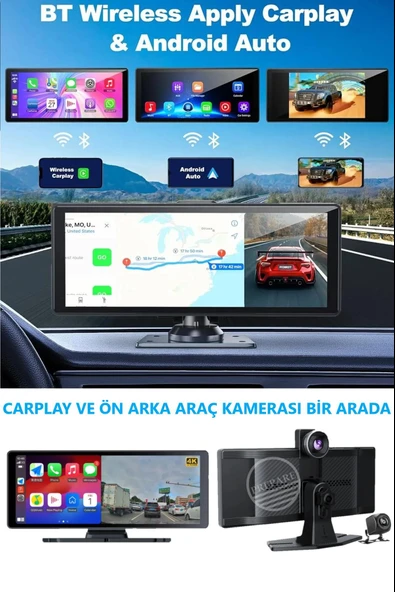 4K 10.26 Inç Ultra HD Wifi Carplay Ön Arka Araç Kamerası İkisi Bir Arada Set Ios Android Navigasyon ürün görseli 1