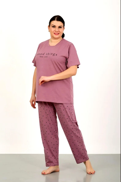 Nisanca %100 Pamuk  Büyük Beden Kısa Kol Kadın Pijama Takımı ürün görseli 1